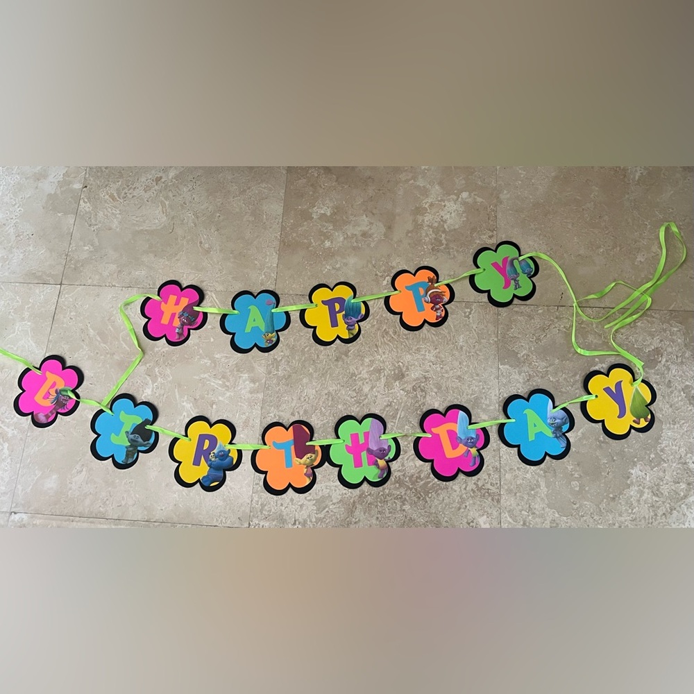 Trolls World Tour Party Banner —Girls Birthday Party Supplies
